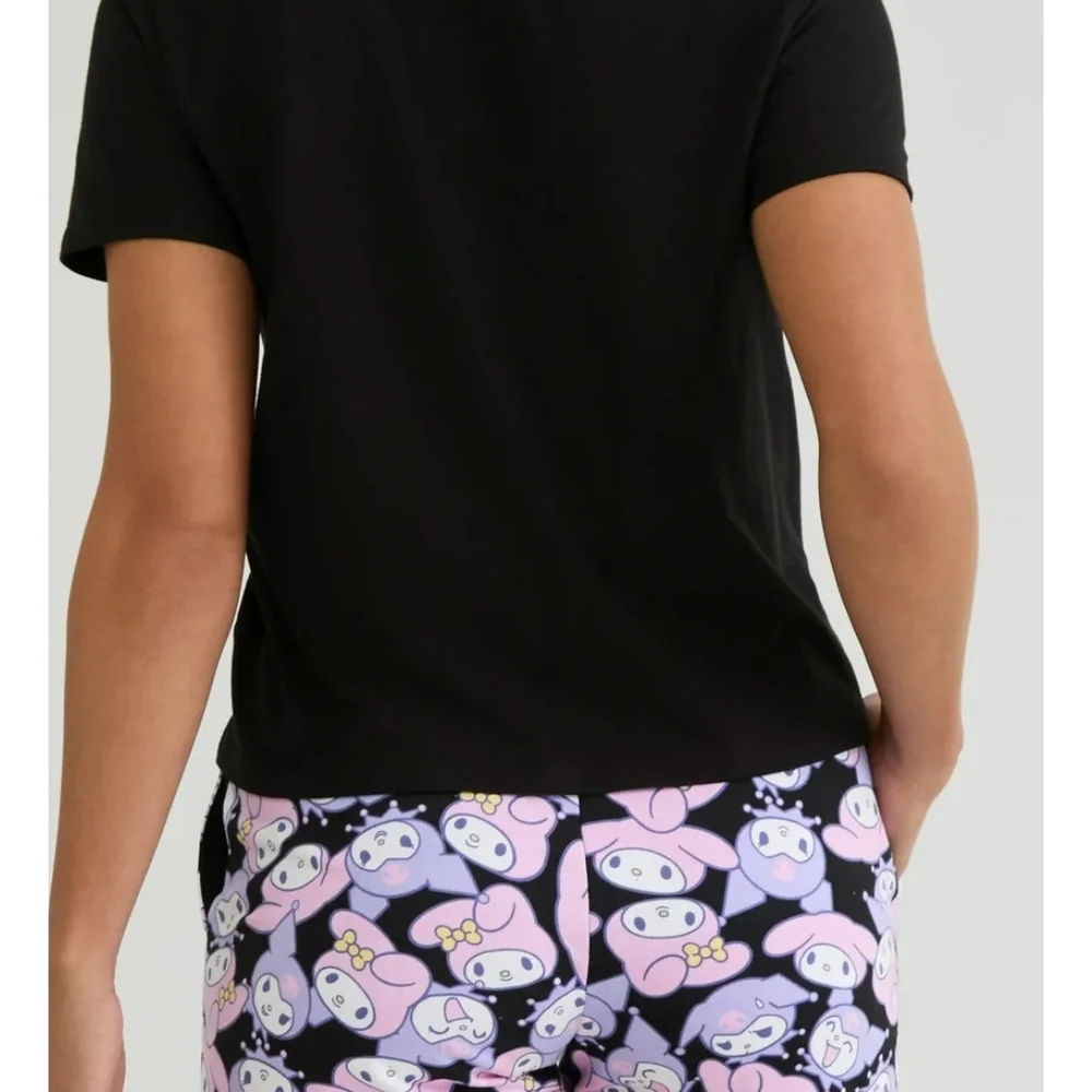 Sanrio Black and Pink Pajama Set with Cartoon Prints